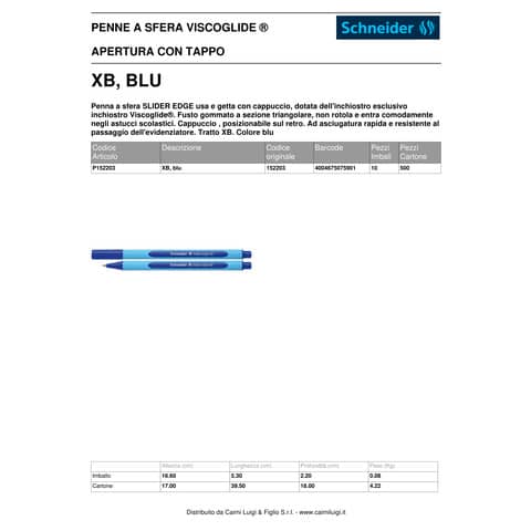 Penna a sfera Schneider Slider Edge tratto XB blu P152203
